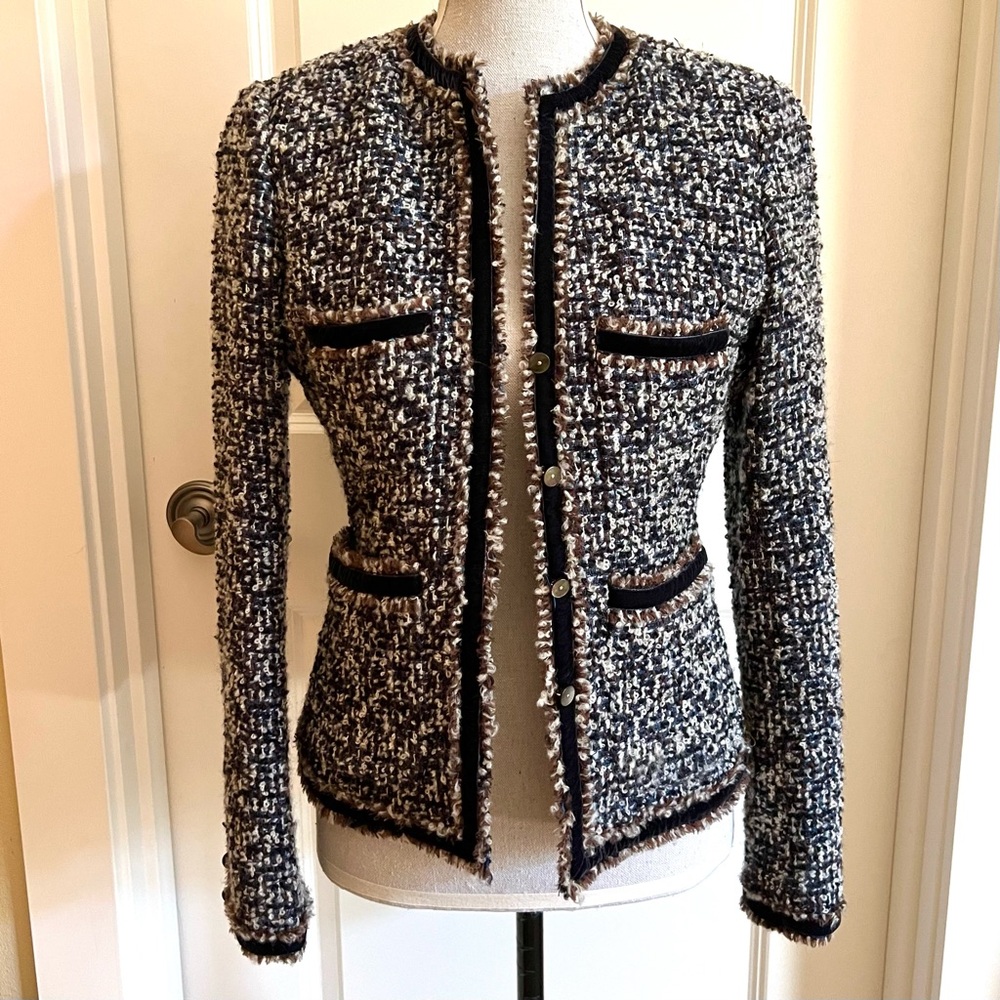 J Crew Boucle Tweed Blazer Jacket Dark Blues & Browns